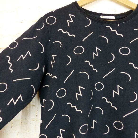 Marine Layer Anytime Black Noodle Print Sweatshirt Womens L Crewneck 90s Art Geo - Picture 5 of 10